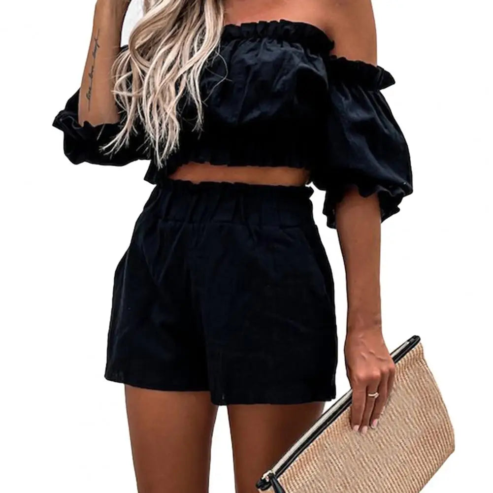 Ensemble Azur | Top off-shoulder, short taille haute
